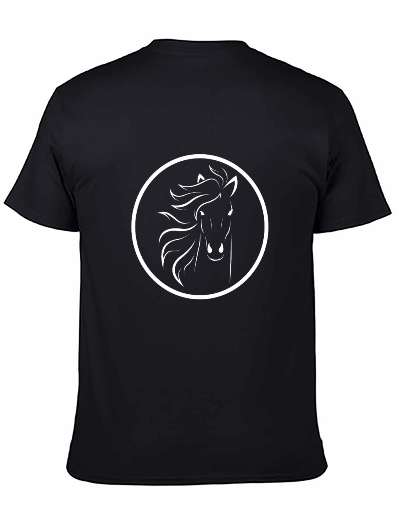 Black T-Shirt with White Horse Circle Design