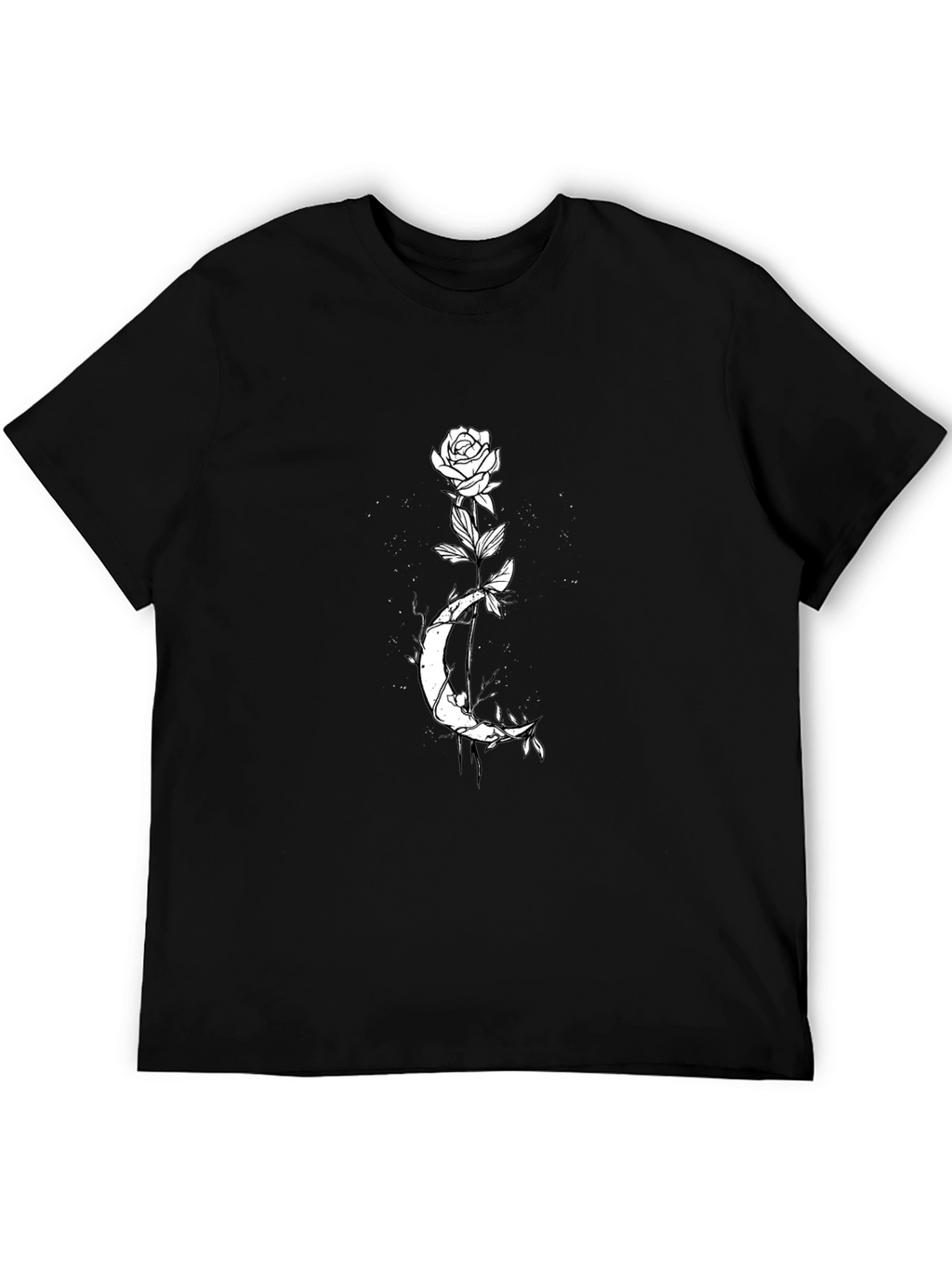 Rose Moon Graphic Tee - Black Cotton Casual Shirt