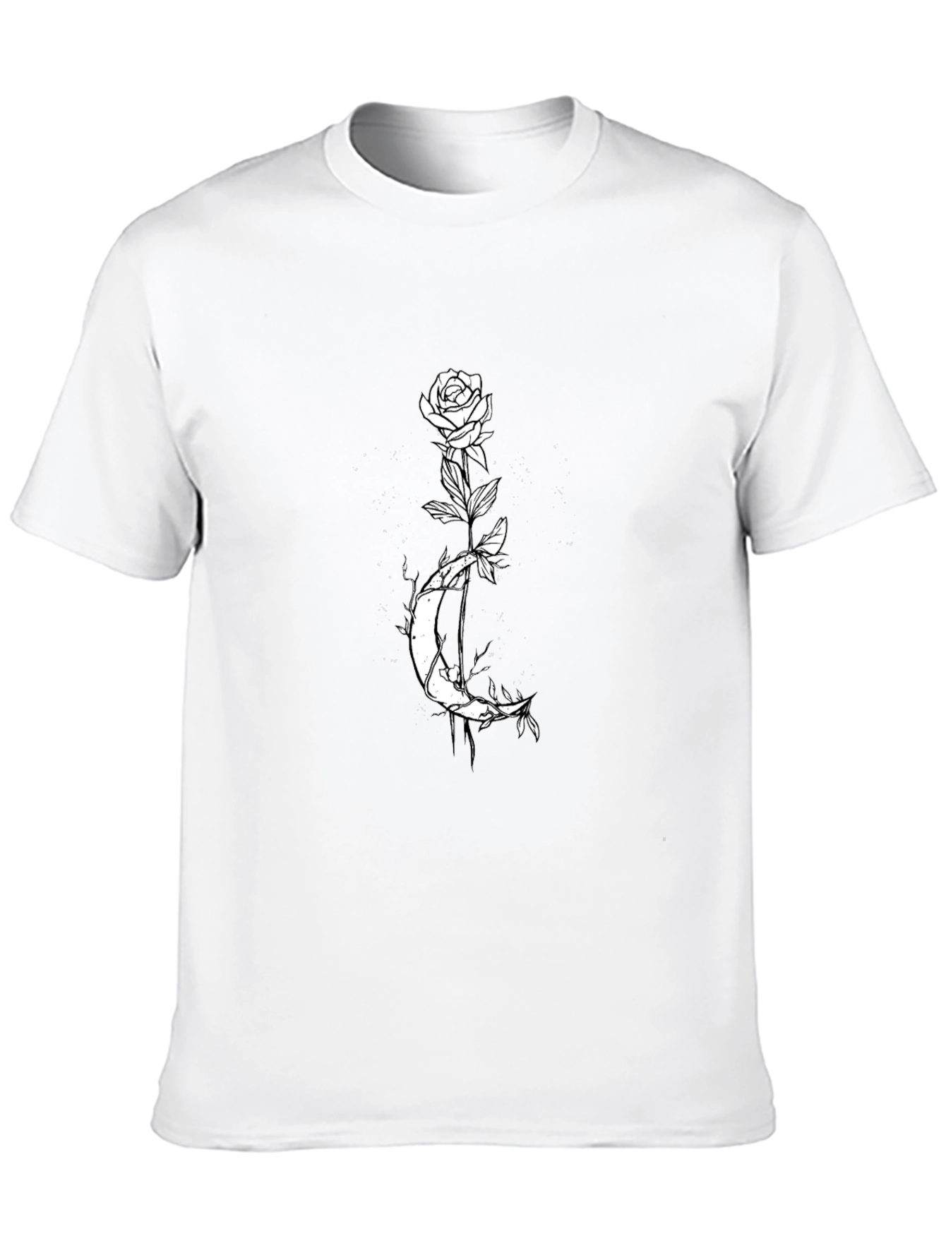 Rose Moon Graphic Tee - Black Cotton Casual Shirt