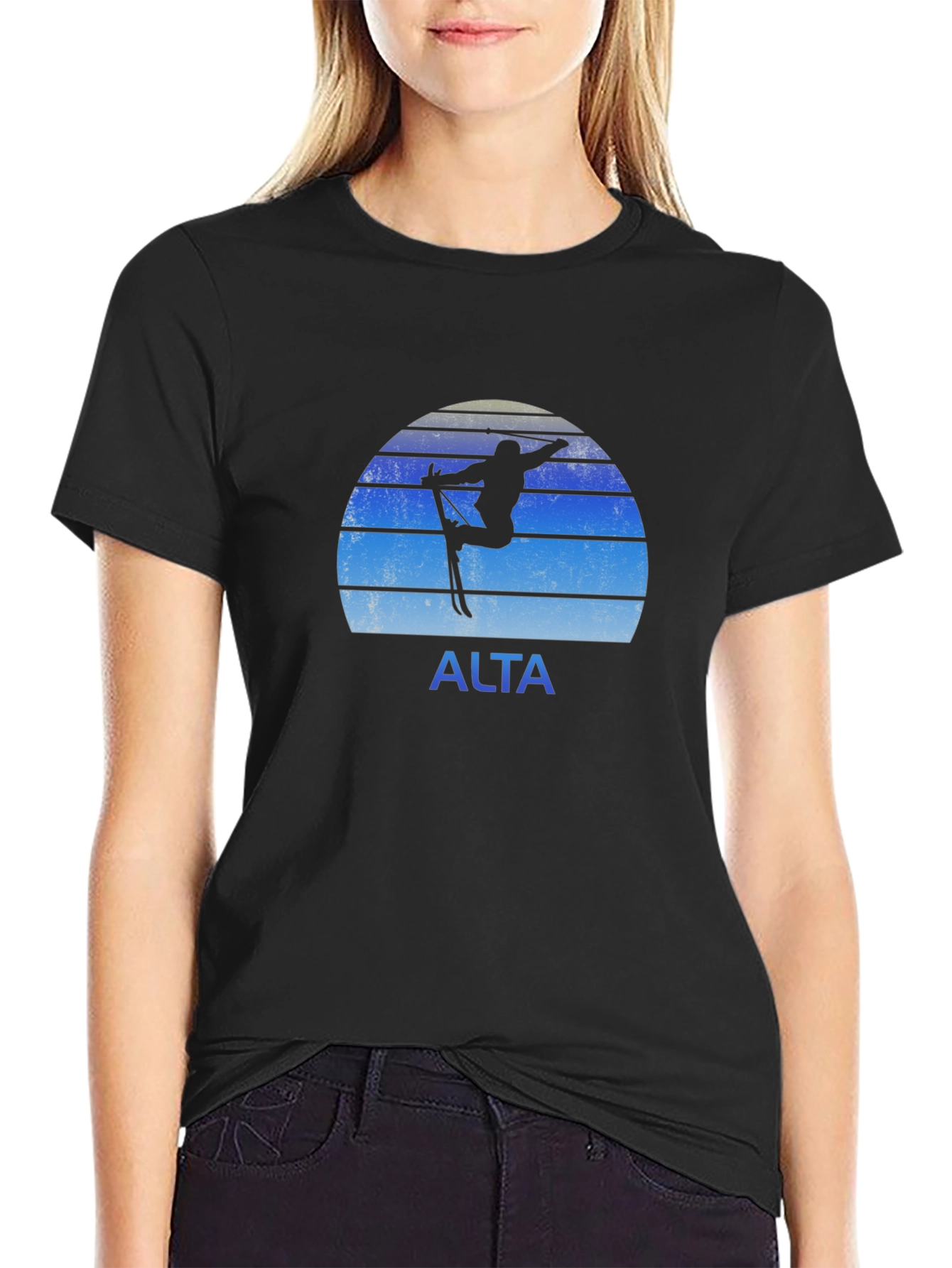 Alta Skiing T-Shirt Black Retro Graphic Tee