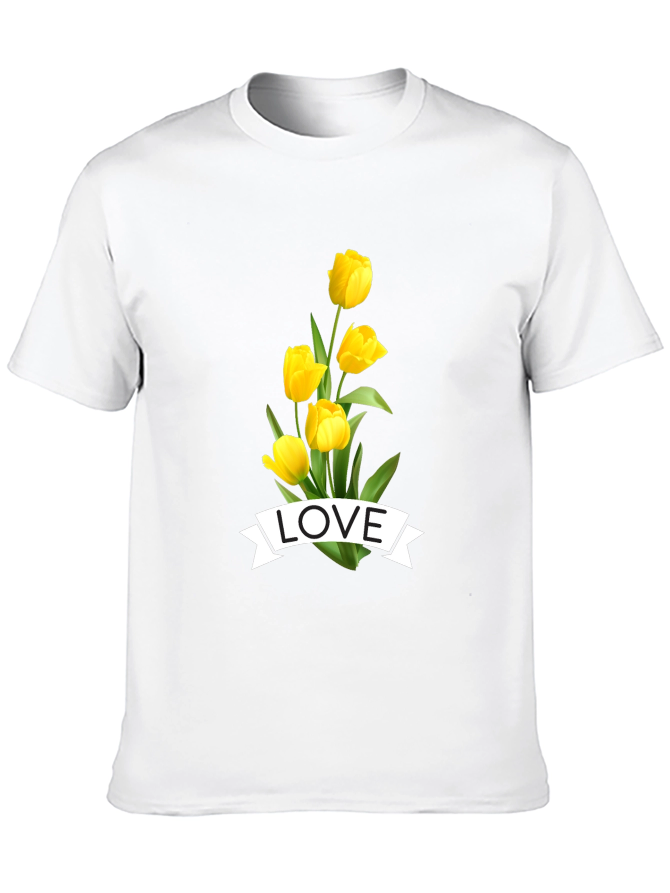 Love Tulips Graphic Tee - Black Cotton T-Shirt