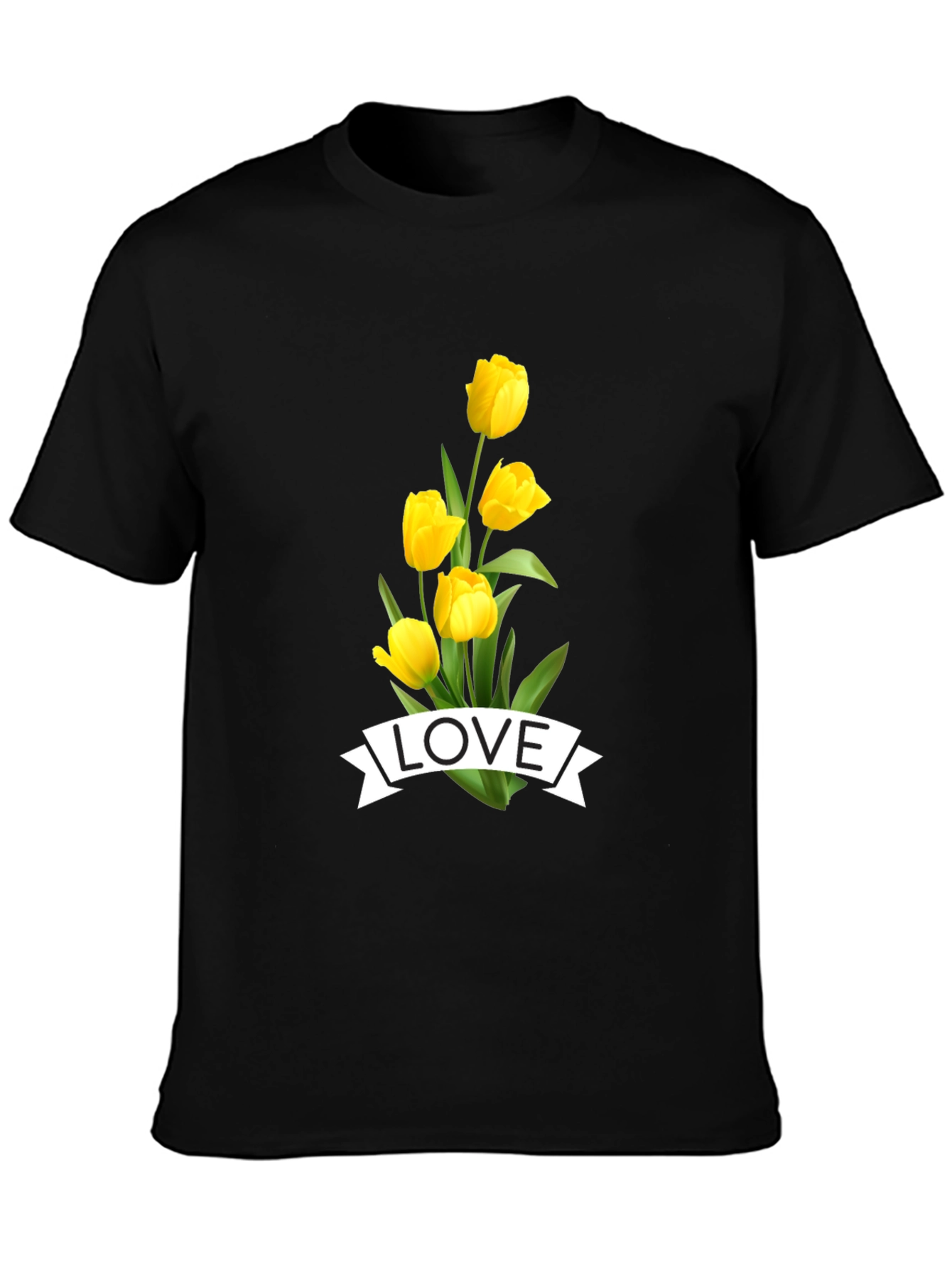 Love Tulips Graphic Tee - Black Cotton T-Shirt