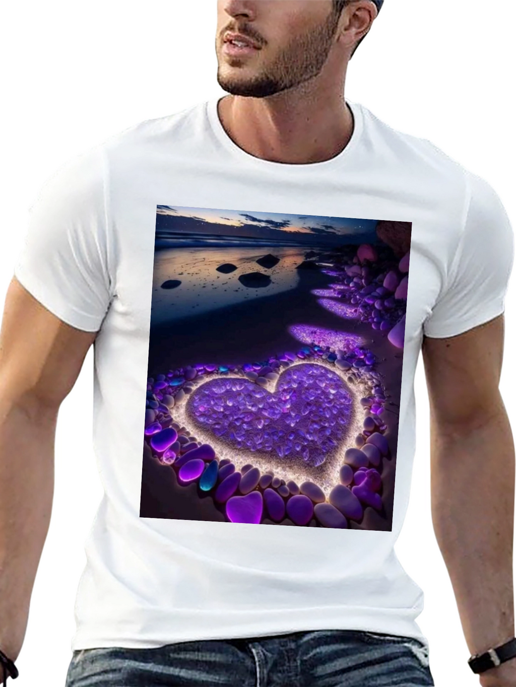 Heart Beach Print Tee - Stylish Graphic T-Shirt