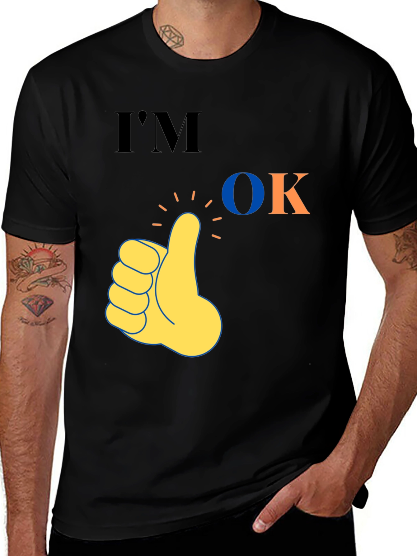 Im OK Thumbs Up Graphic Tee - Black Cotton Comfort
