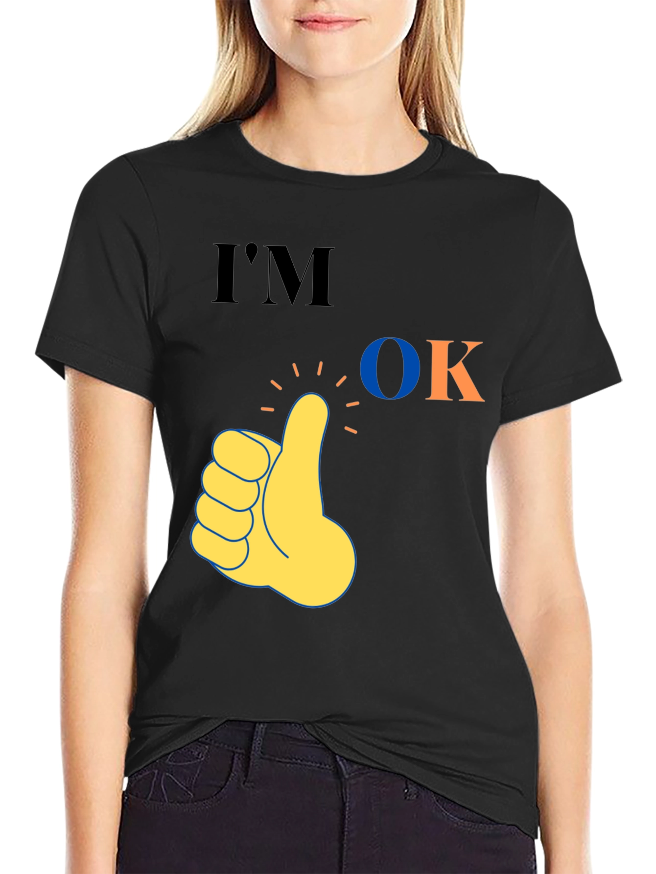 Im OK Thumbs Up Graphic Tee - Black Cotton Comfort