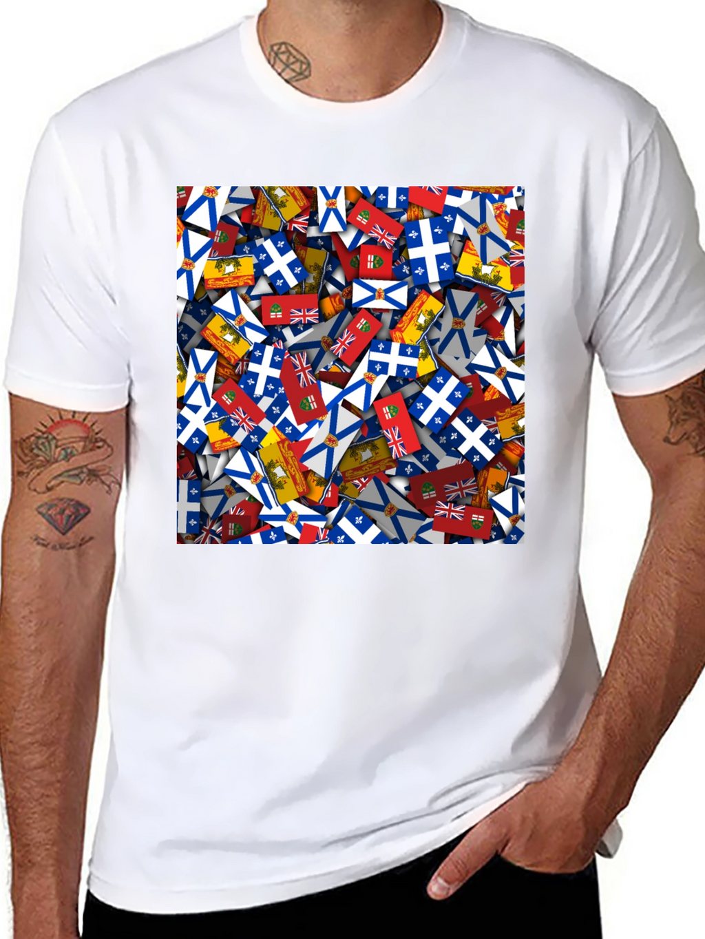 Novelty Canadian Provincial Flag Pattern Black T-Shirt