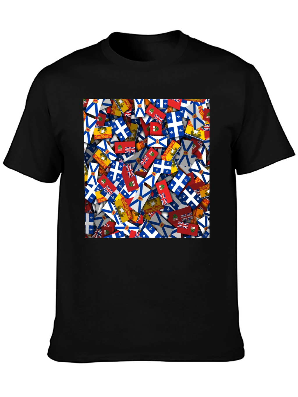 Novelty Canadian Provincial Flag Pattern Black T-Shirt