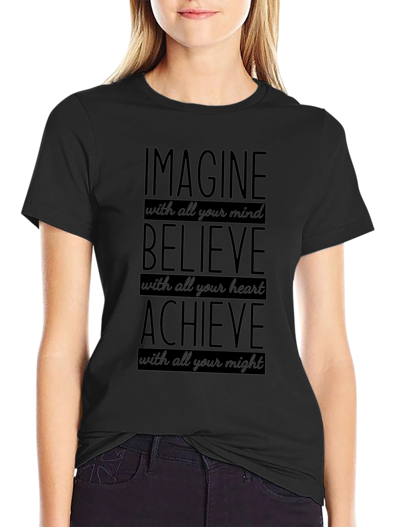 Imagine Believe Achieve Black Graphic Tee