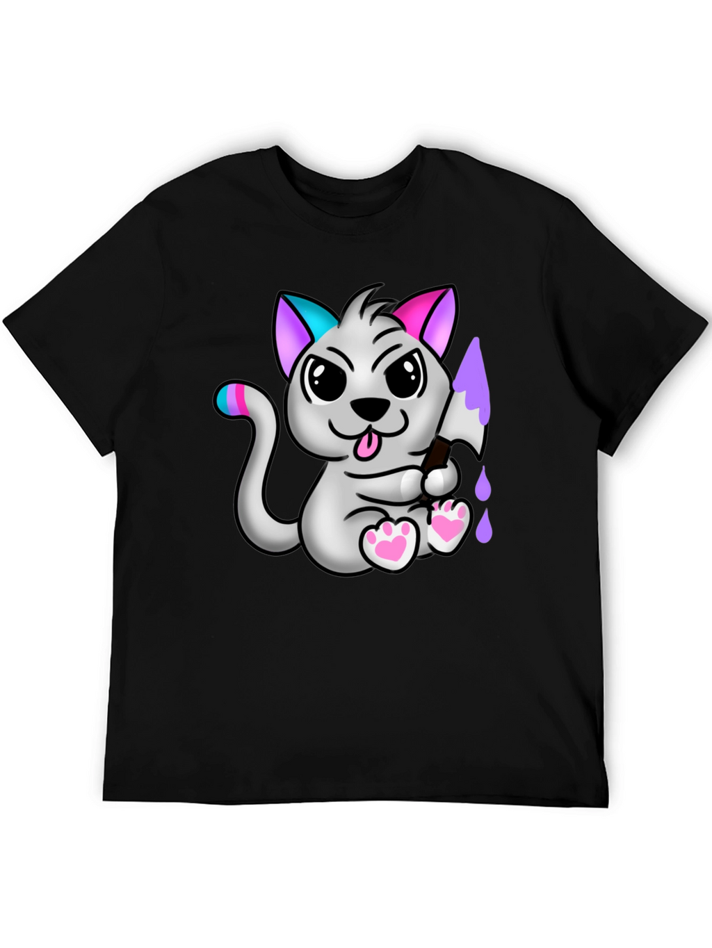 Cartoon Cat Graphic Tee - Mens Black T-Shirt