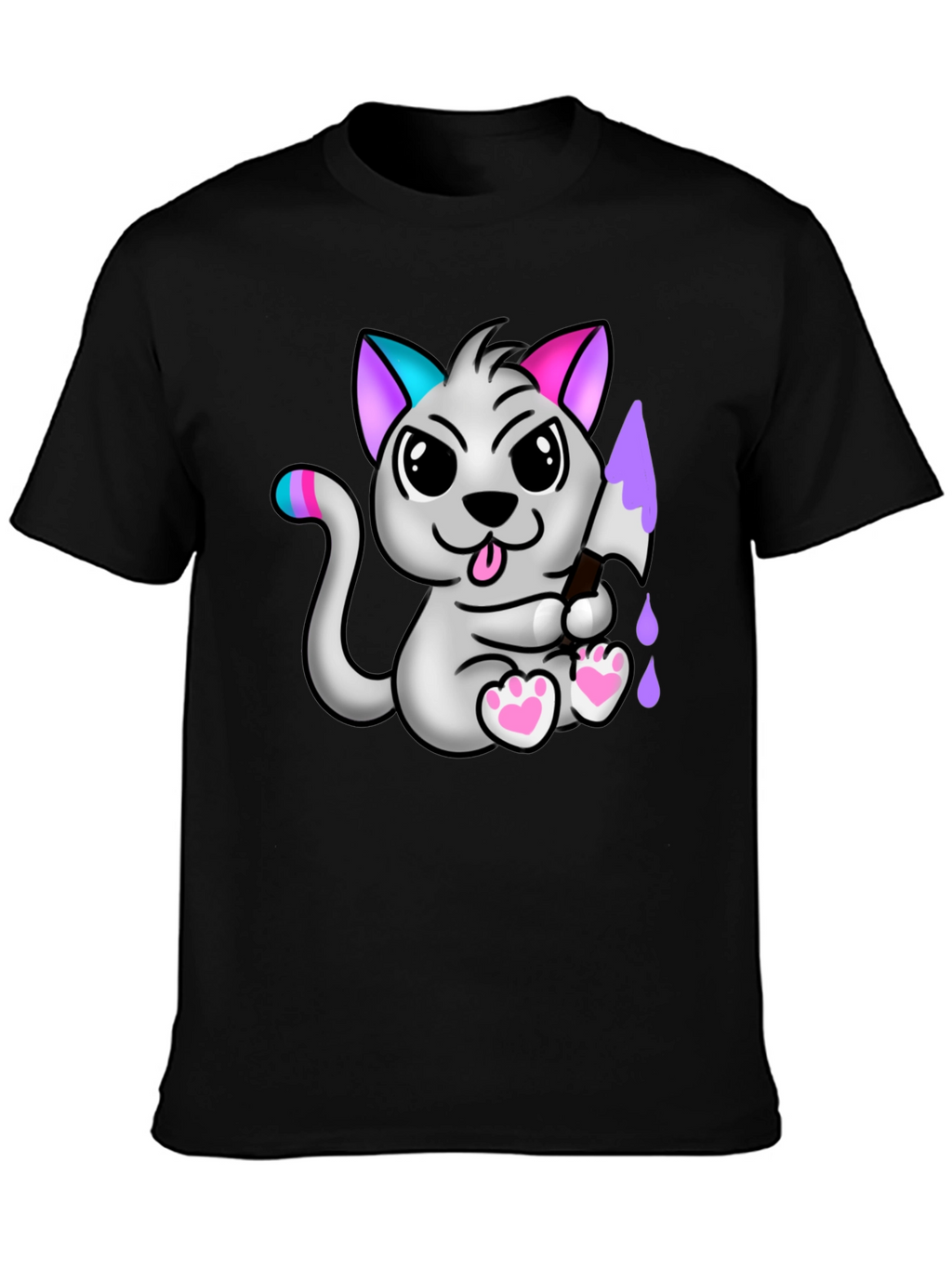 Cartoon Cat Graphic Tee - Mens Black T-Shirt