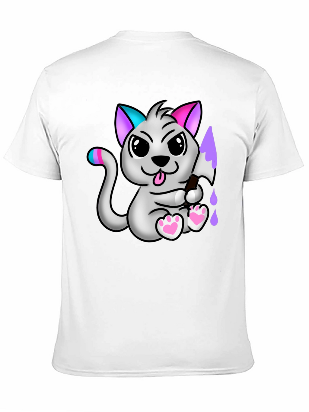 Cartoon Cat Graphic Tee - Mens Black T-Shirt