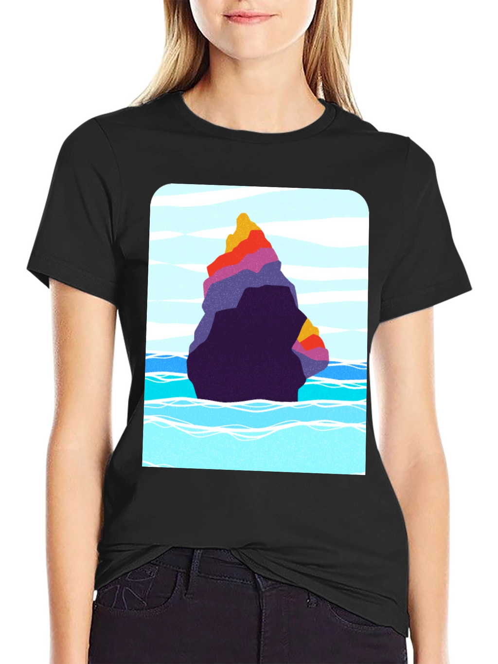Abstract Rock Graphic Tee - Black Cotton Blend