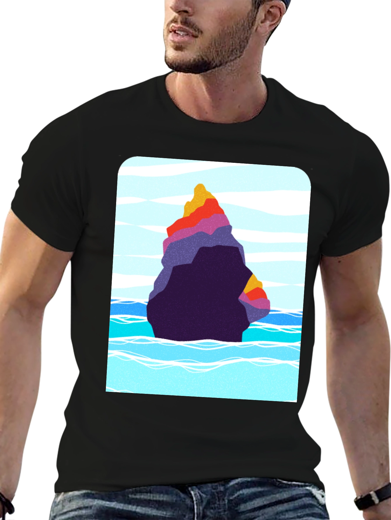 Abstract Rock Graphic Tee - Black Cotton Blend