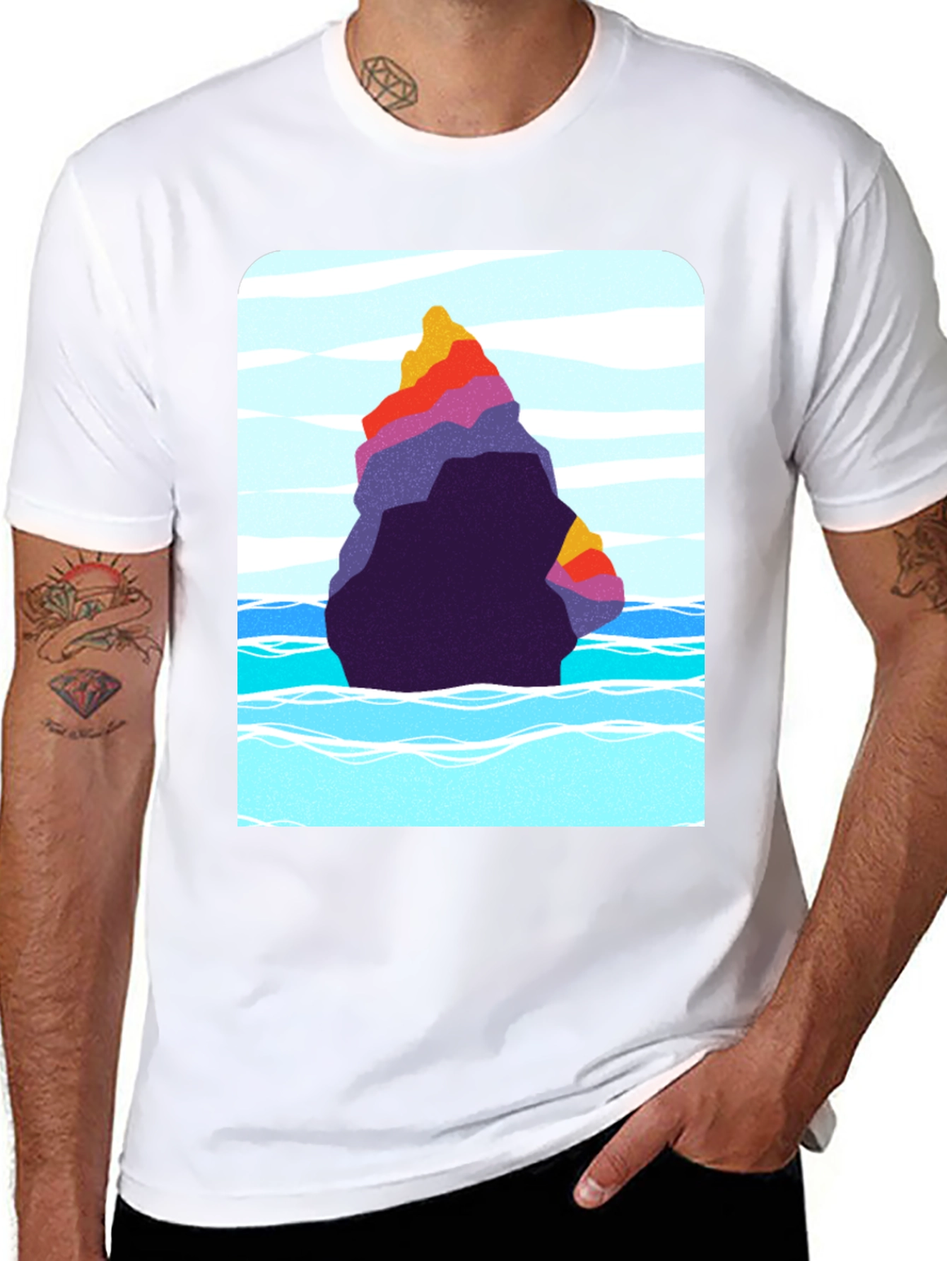 Abstract Rock Graphic Tee - Black Cotton Blend