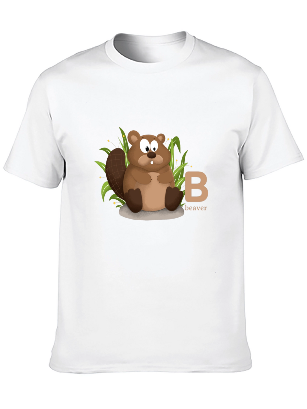 Beaver Cartoon Animal Alphabet Black T-shirt