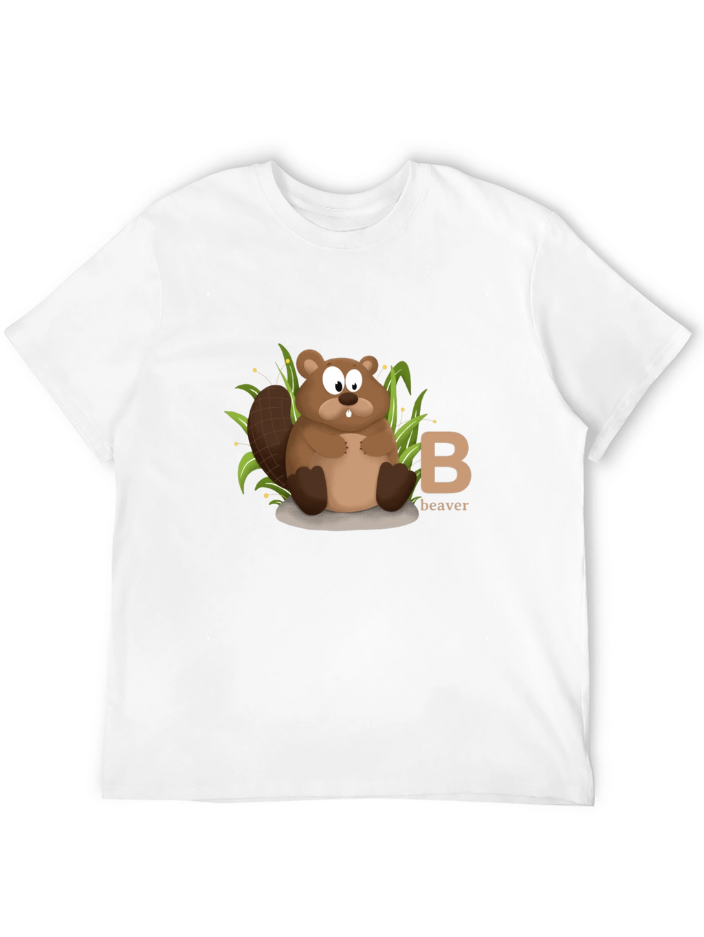 Beaver Cartoon Animal Alphabet Black T-shirt