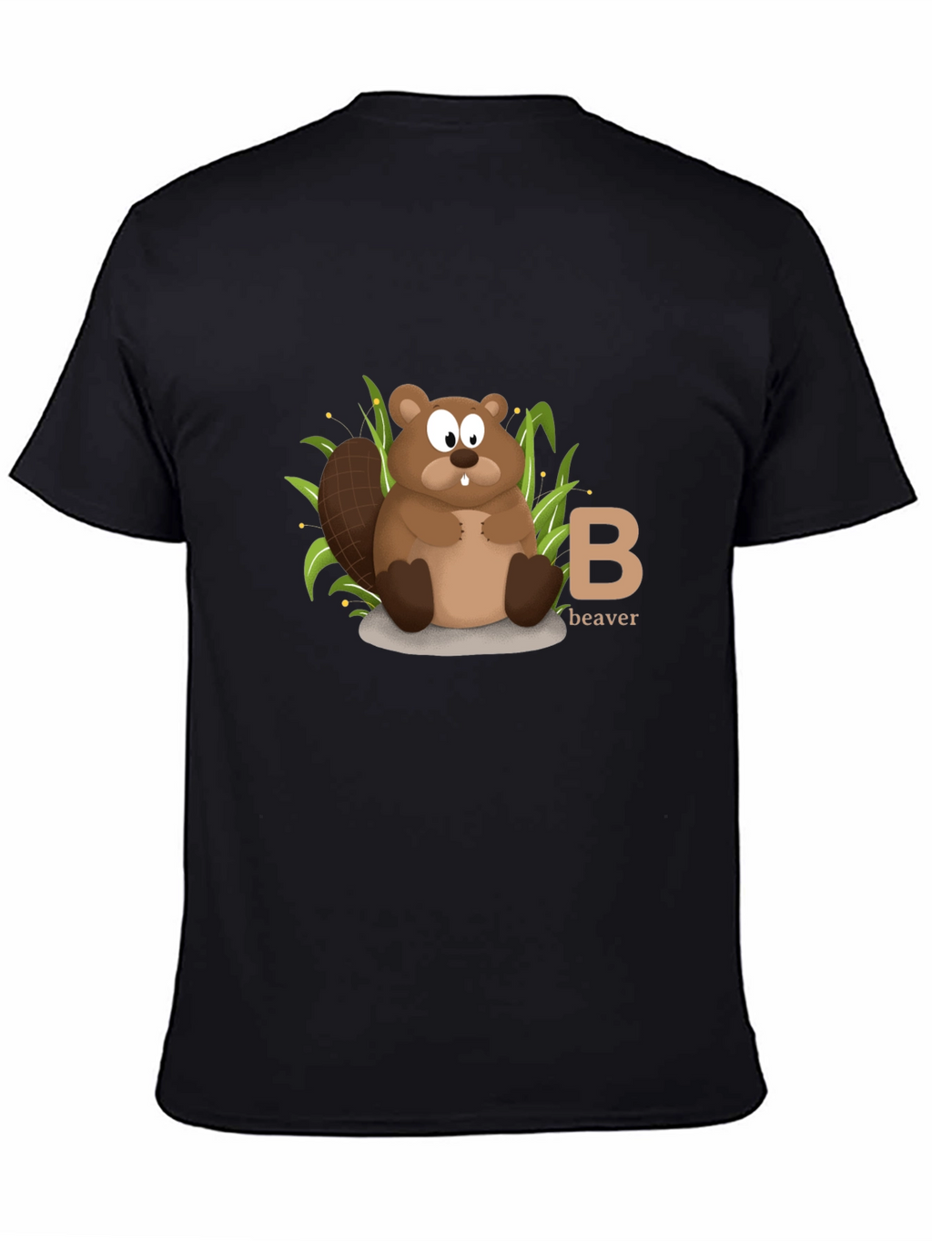 Beaver Cartoon Animal Alphabet Black T-shirt