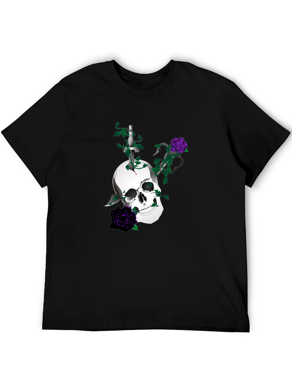 Skull & Roses Graphic Tee - Mens Black T-Shirt