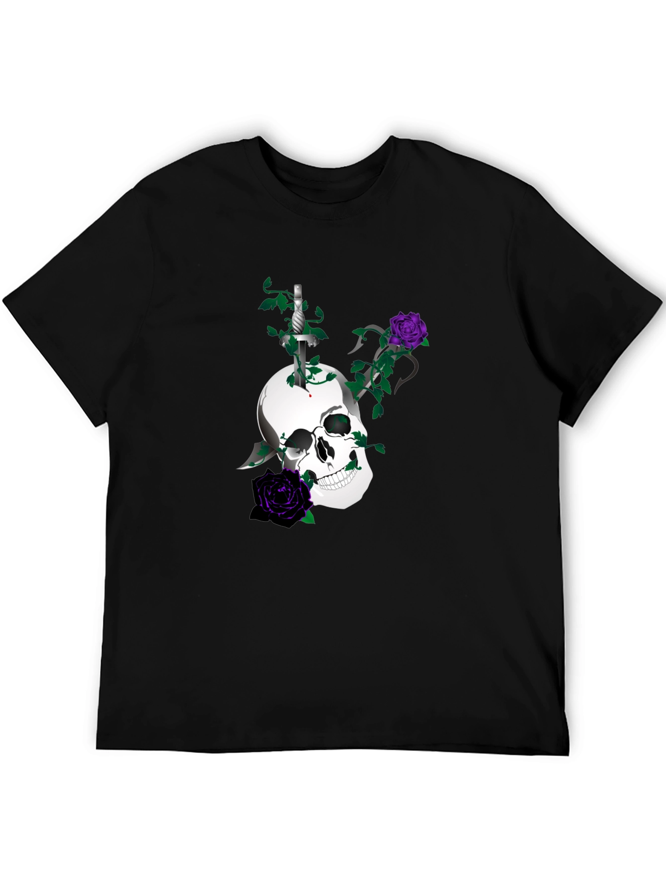 Skull & Roses Graphic Tee - Mens Black T-Shirt