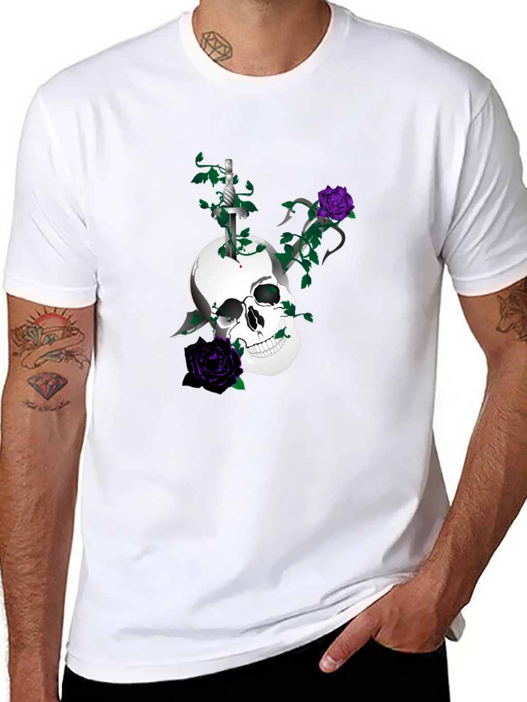 Skull & Roses Graphic Tee - Mens Black T-Shirt