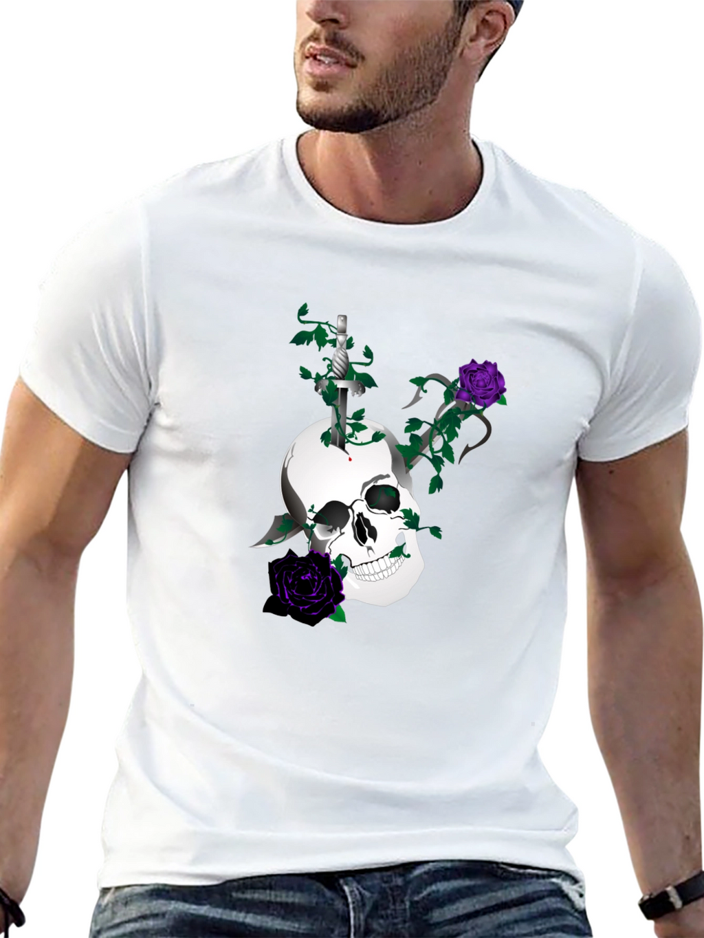 Skull & Roses Graphic Tee - Mens Black T-Shirt