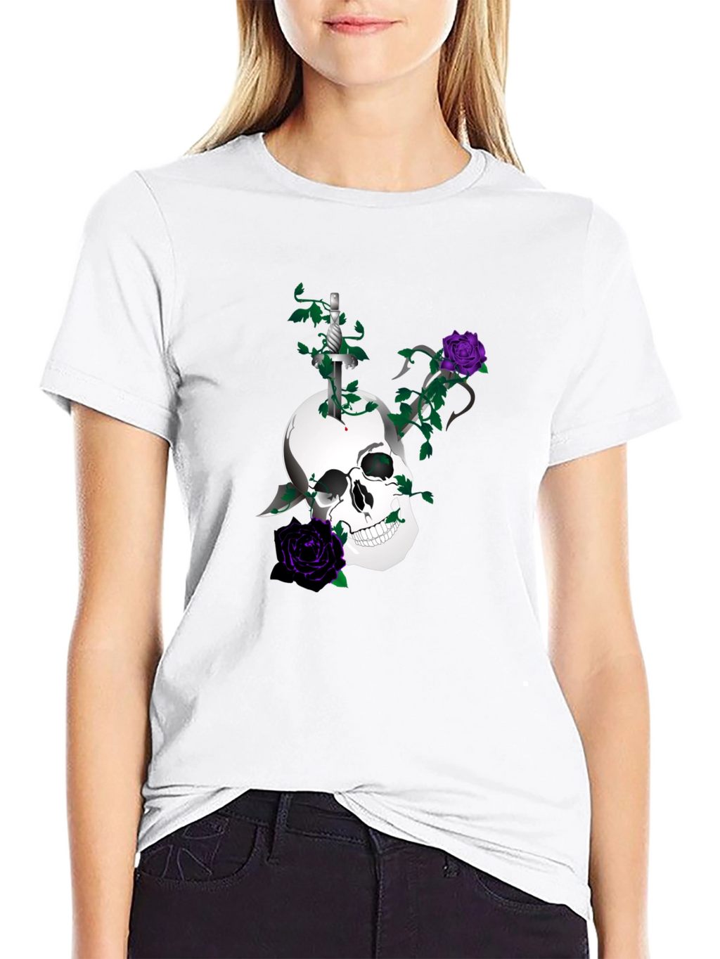 Skull & Roses Graphic Tee - Mens Black T-Shirt