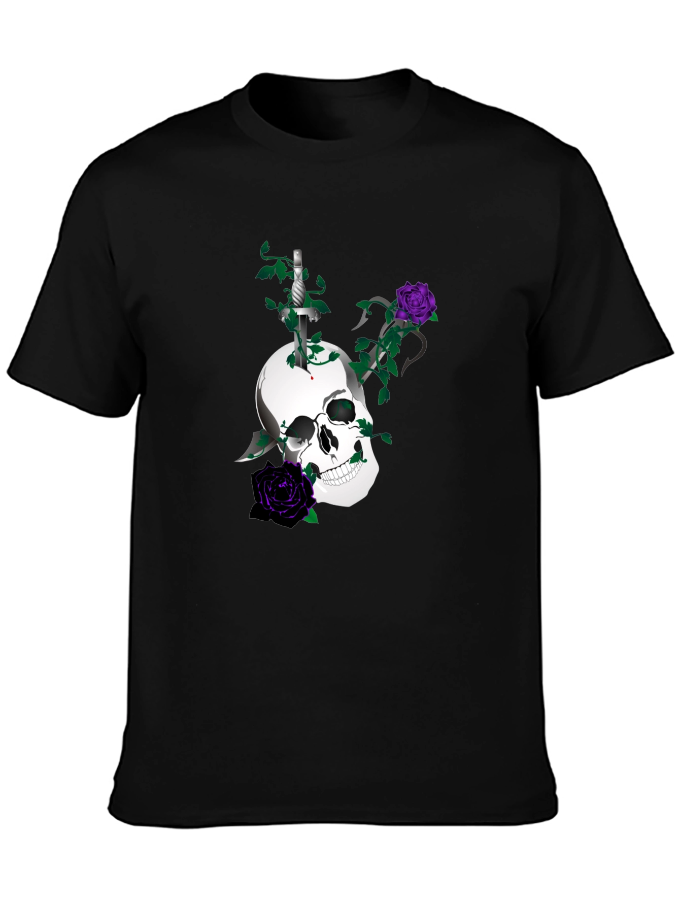 Skull & Roses Graphic Tee - Mens Black T-Shirt