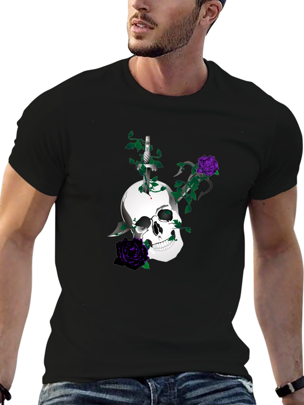 Skull & Roses Graphic Tee - Mens Black T-Shirt