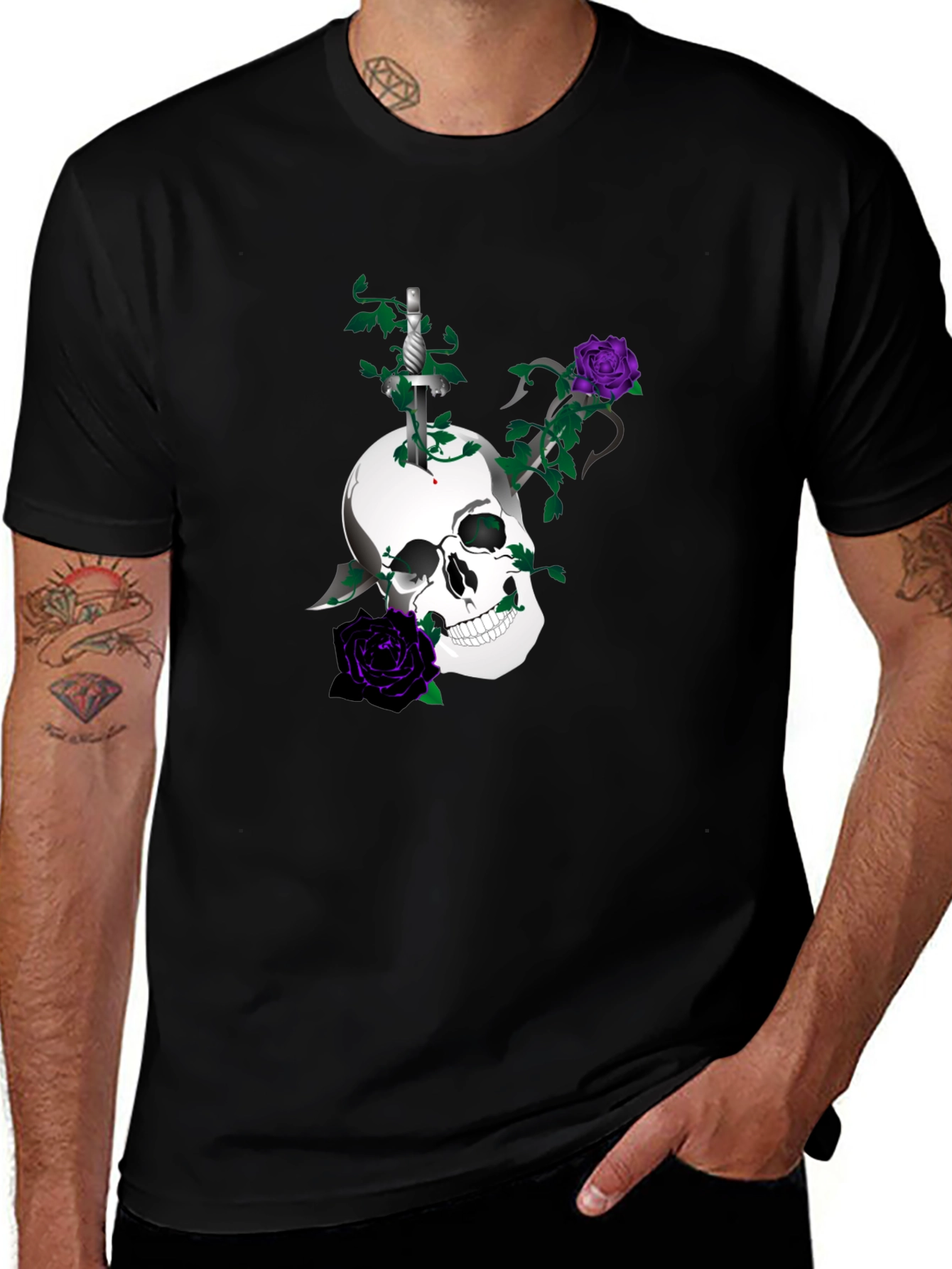 Skull & Roses Graphic Tee - Mens Black T-Shirt