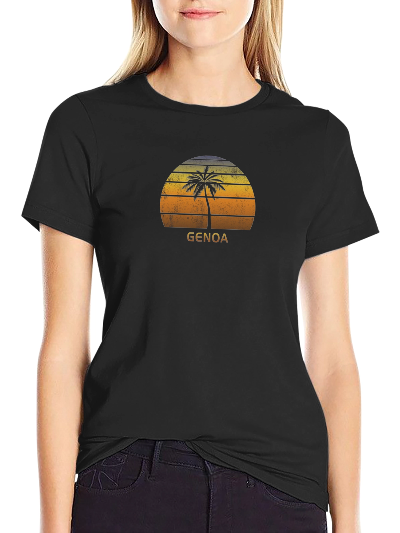 Genoa Palm Sunset Black T-Shirt