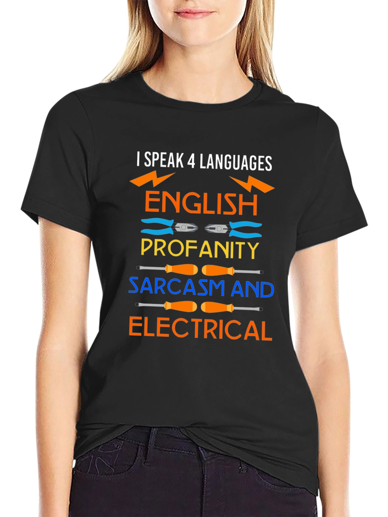 I Speak 4 Languages Electrical Humor T-Shirt
