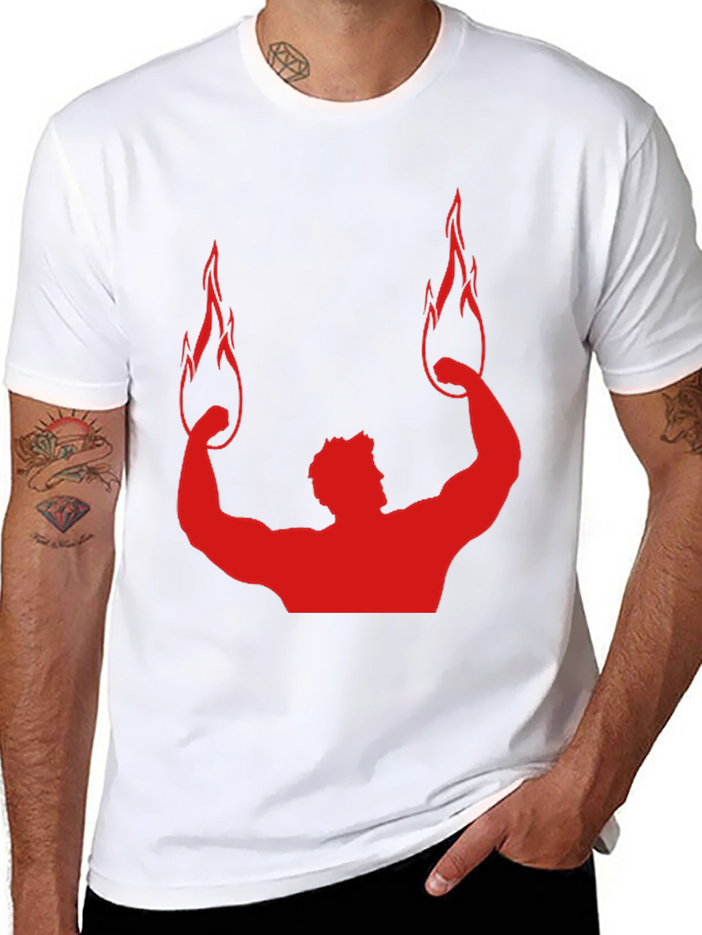 Red Flame Bodybuilding Graphic Black Tee