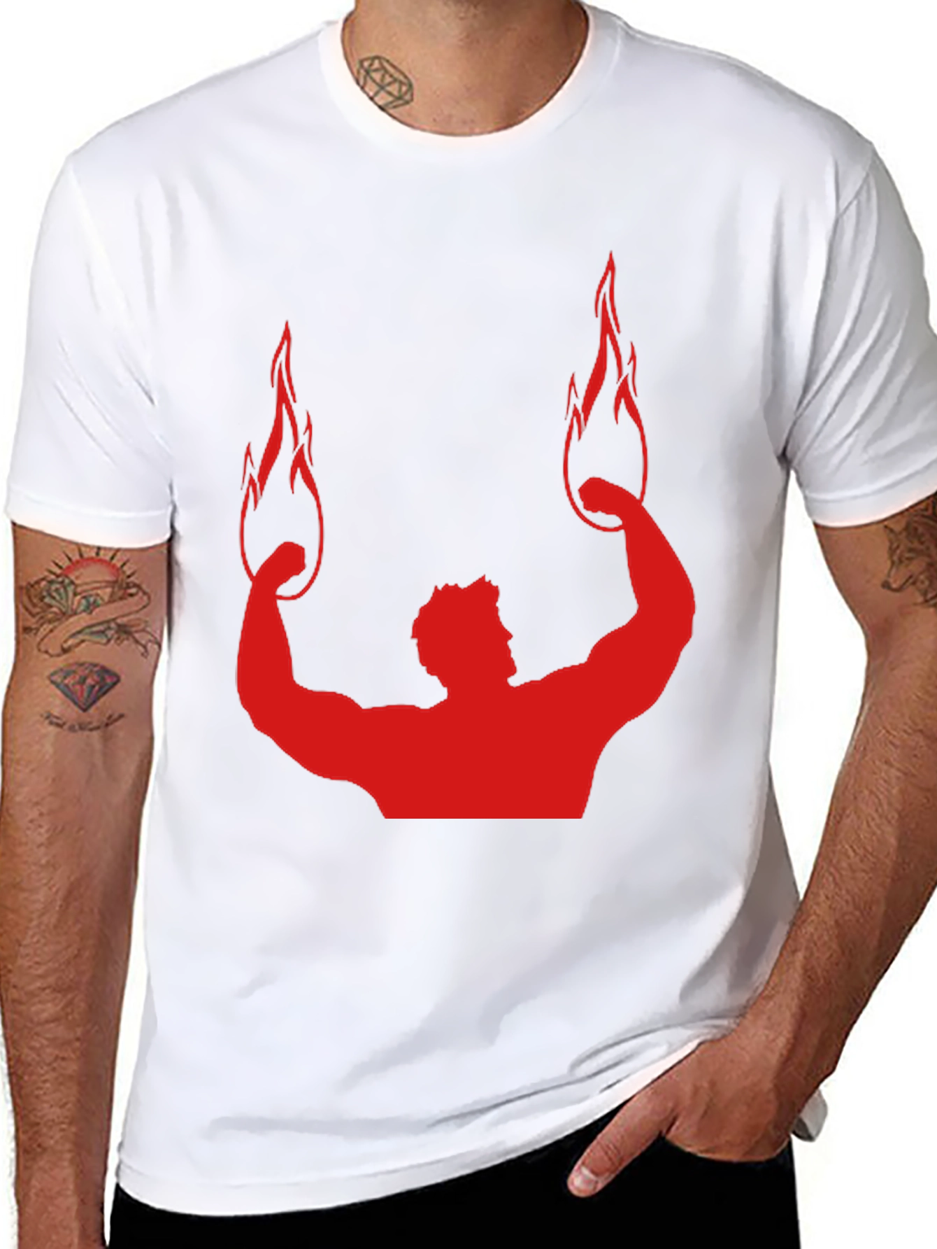Red Flame Bodybuilding Graphic Black Tee