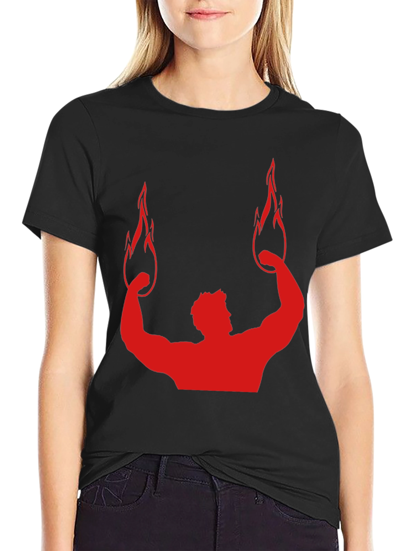 Red Flame Bodybuilding Graphic Black Tee
