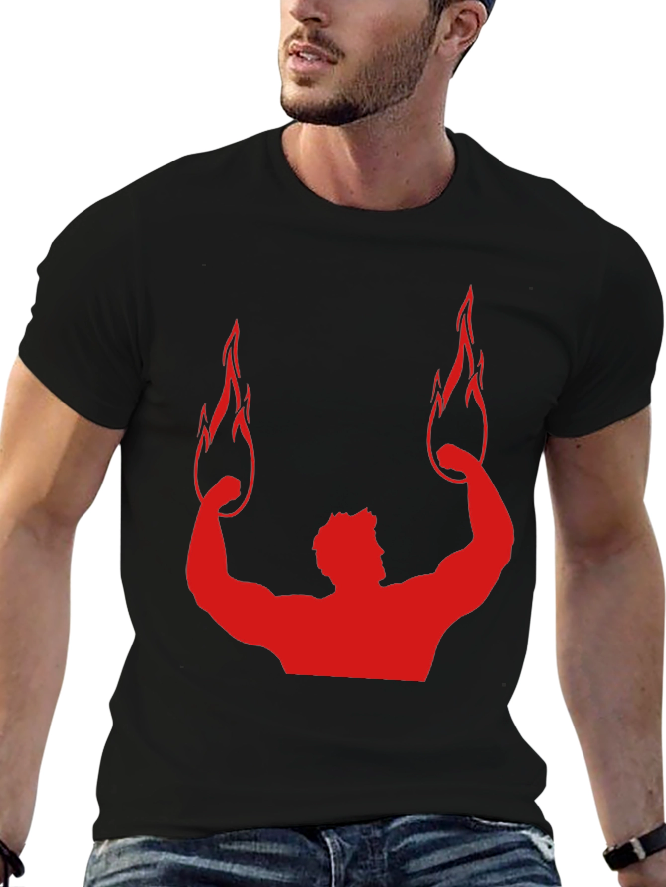 Red Flame Bodybuilding Graphic Black Tee