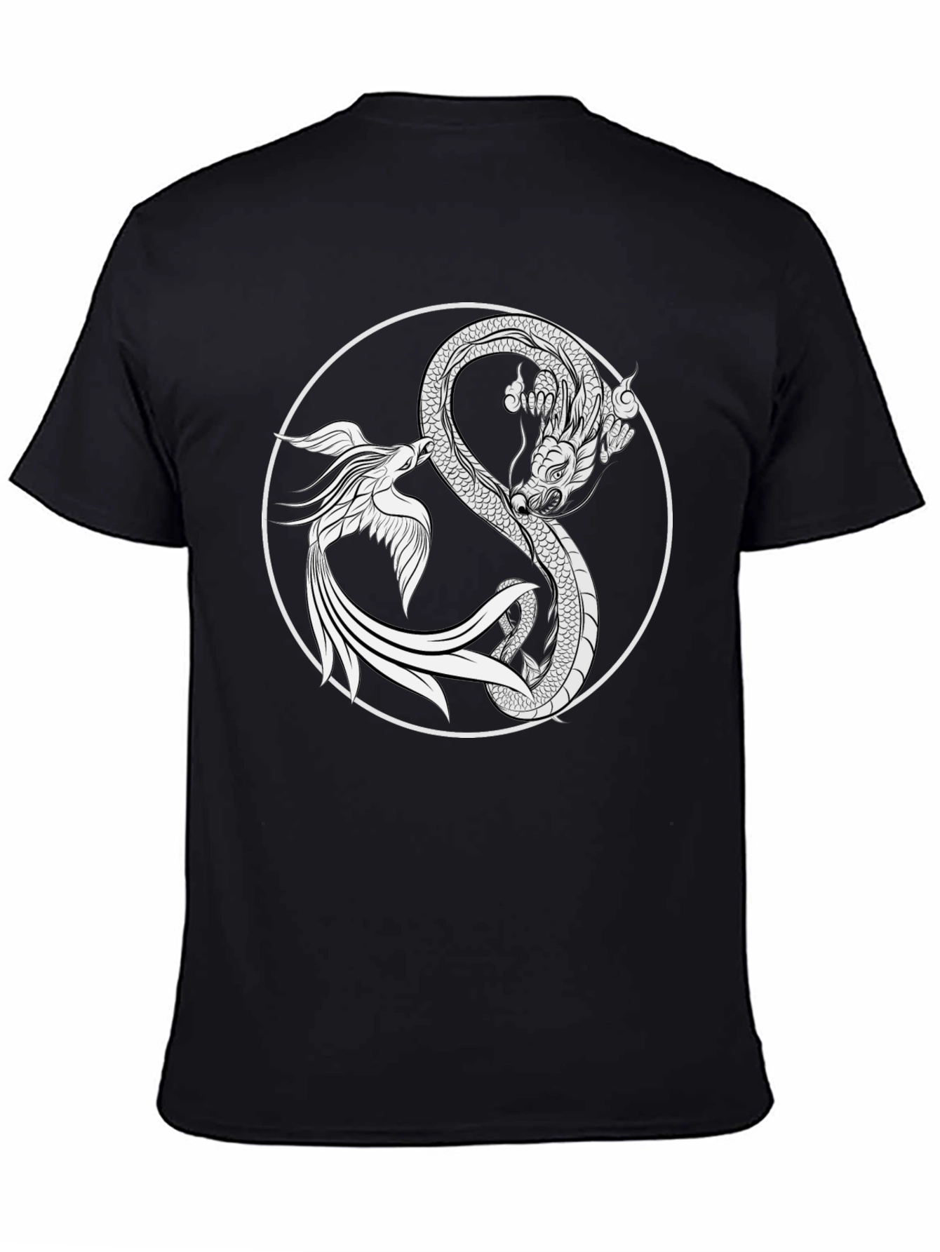 Yin Yang Dragon & Phoenix Graphic Tee - Black Cotton T-Shirt