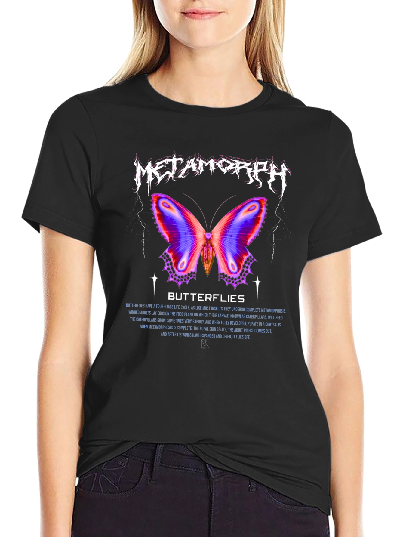 Metamorph Butterfly Graphic Tee - Black Cotton Blend