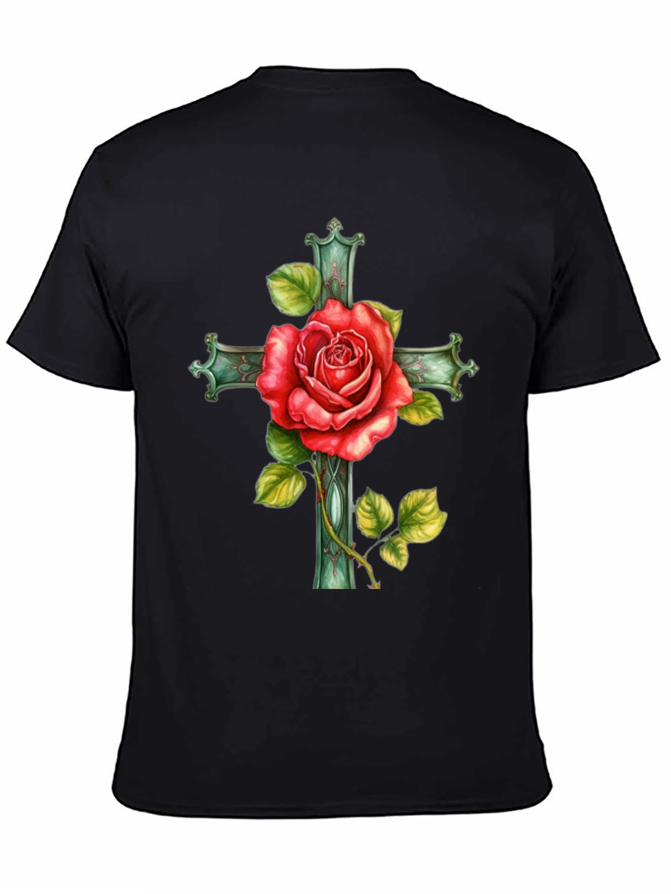 Rose Cross Graphic Tee - Stylish Black T-Shirt