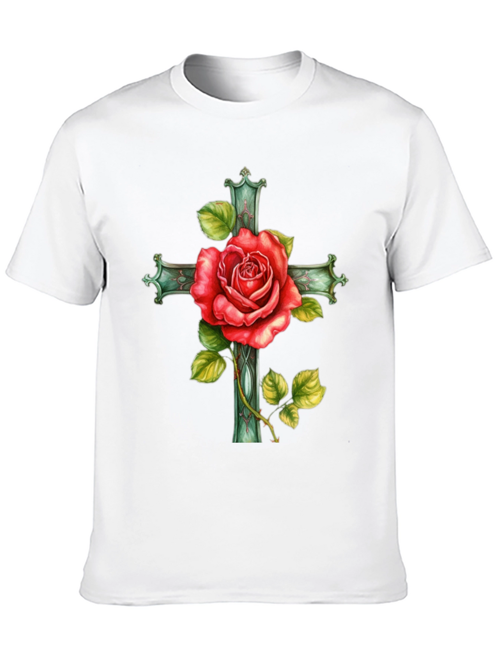 Rose Cross Graphic Tee - Stylish Black T-Shirt