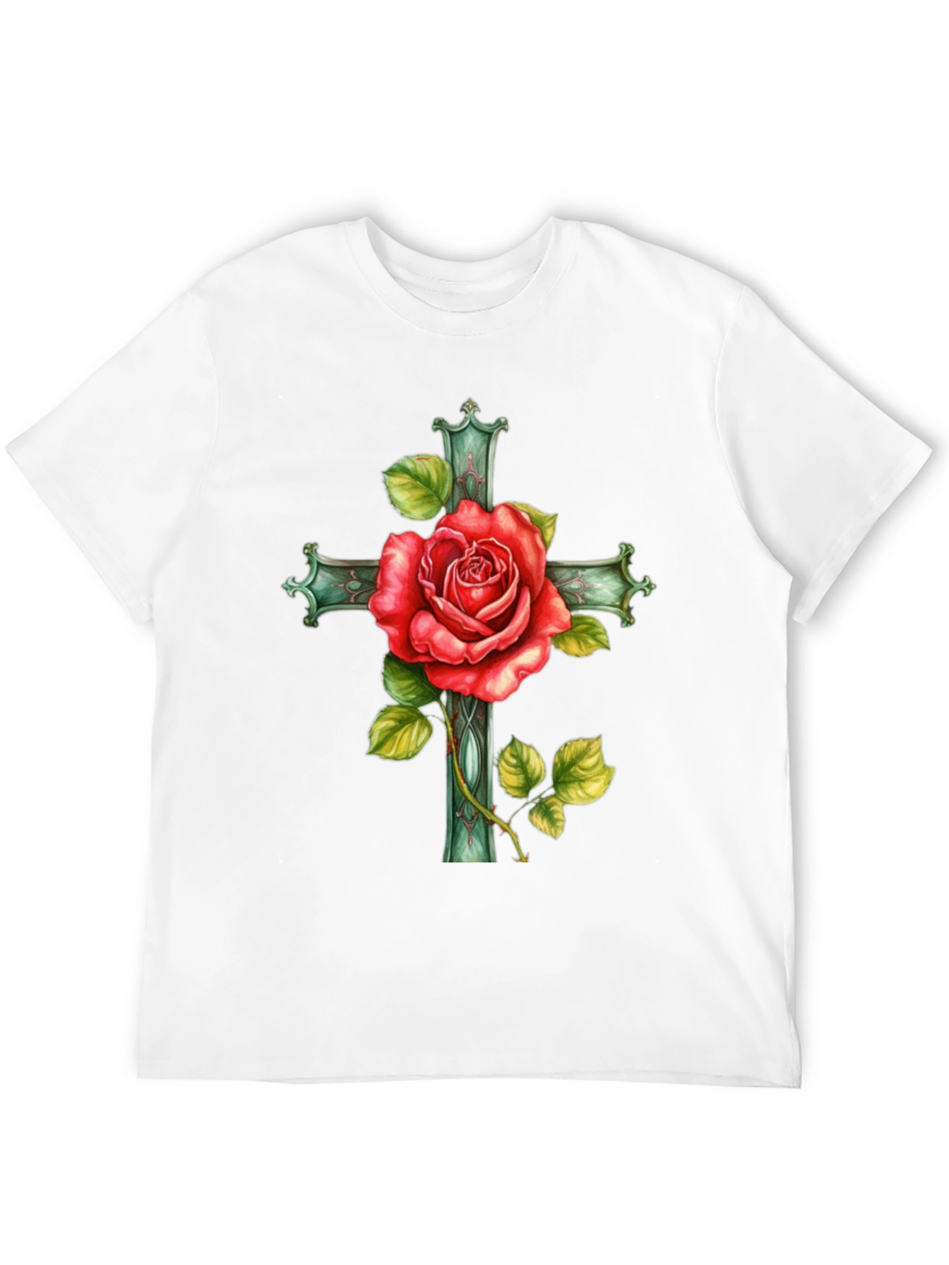 Rose Cross Graphic Tee - Stylish Black T-Shirt