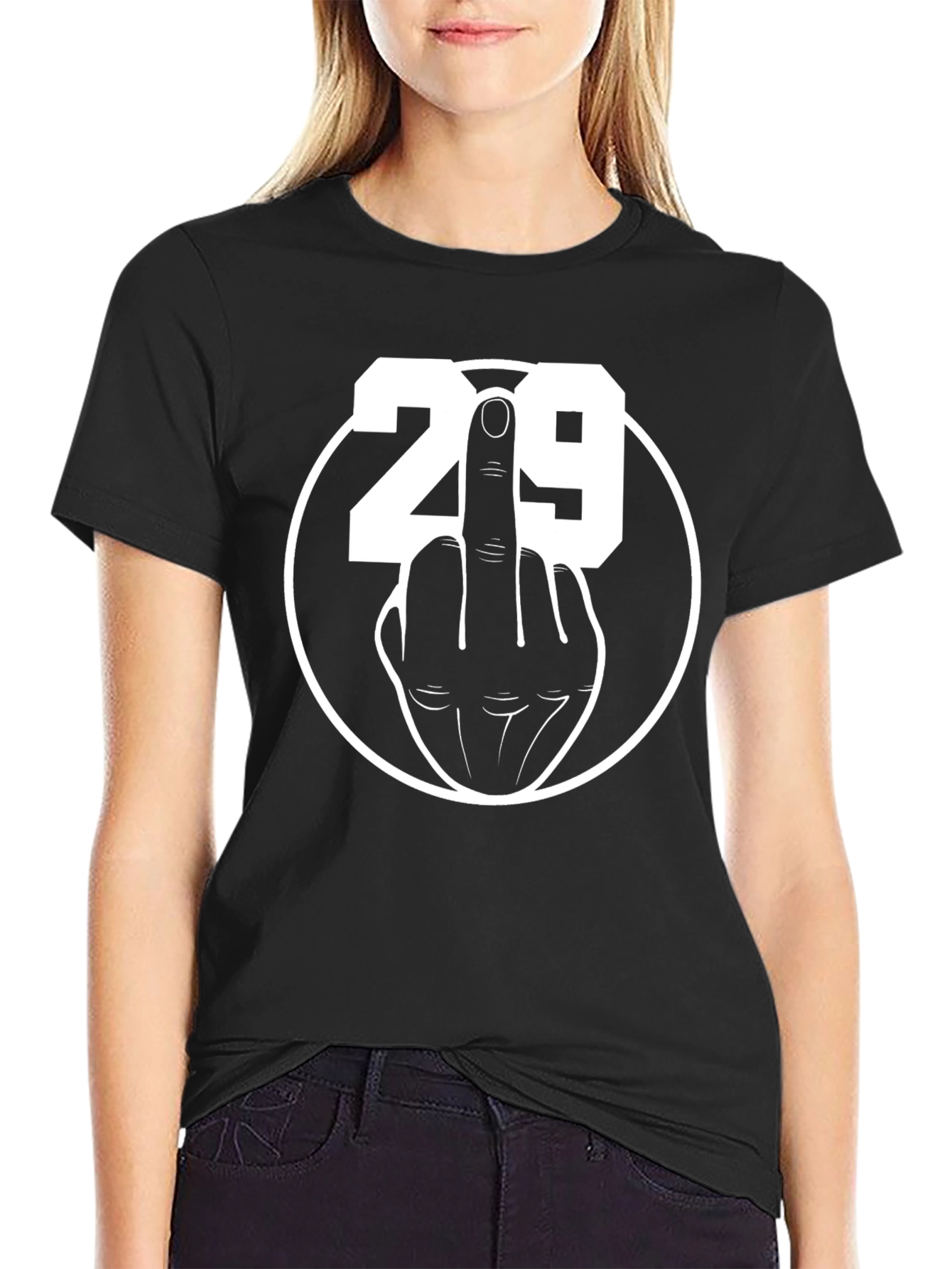 29 Middle Finger T-Shirt - Black Crew Neck