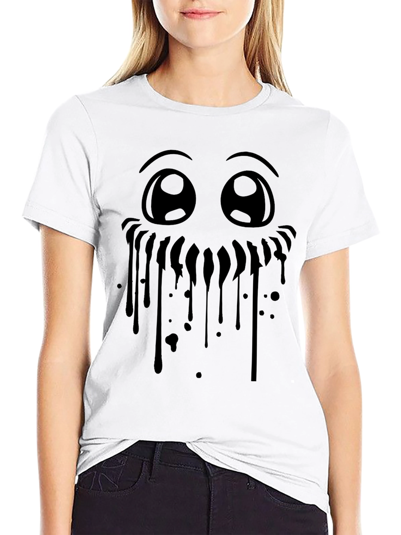 Creepy Cute Face Black Graphic Tee