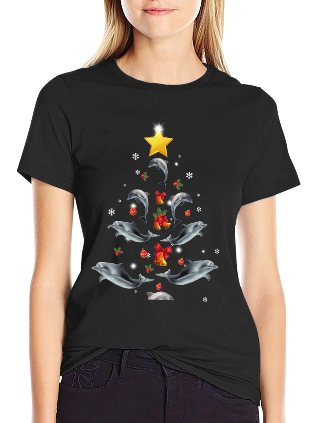 Dolphin Christmas Tree Graphic Tee