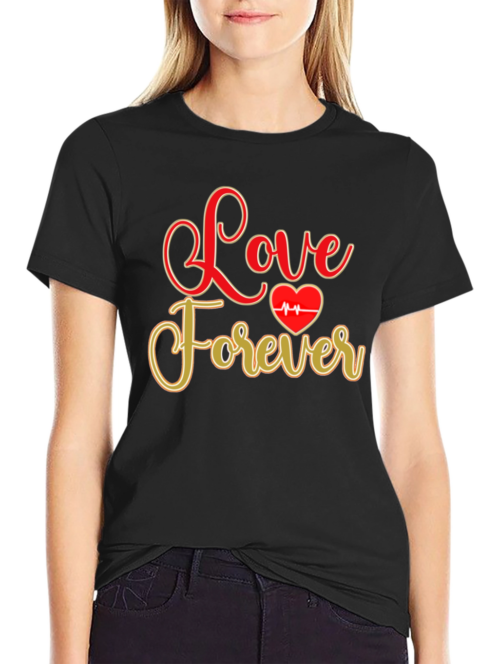 Love Forever Valentines Day Graphic Tee - Black