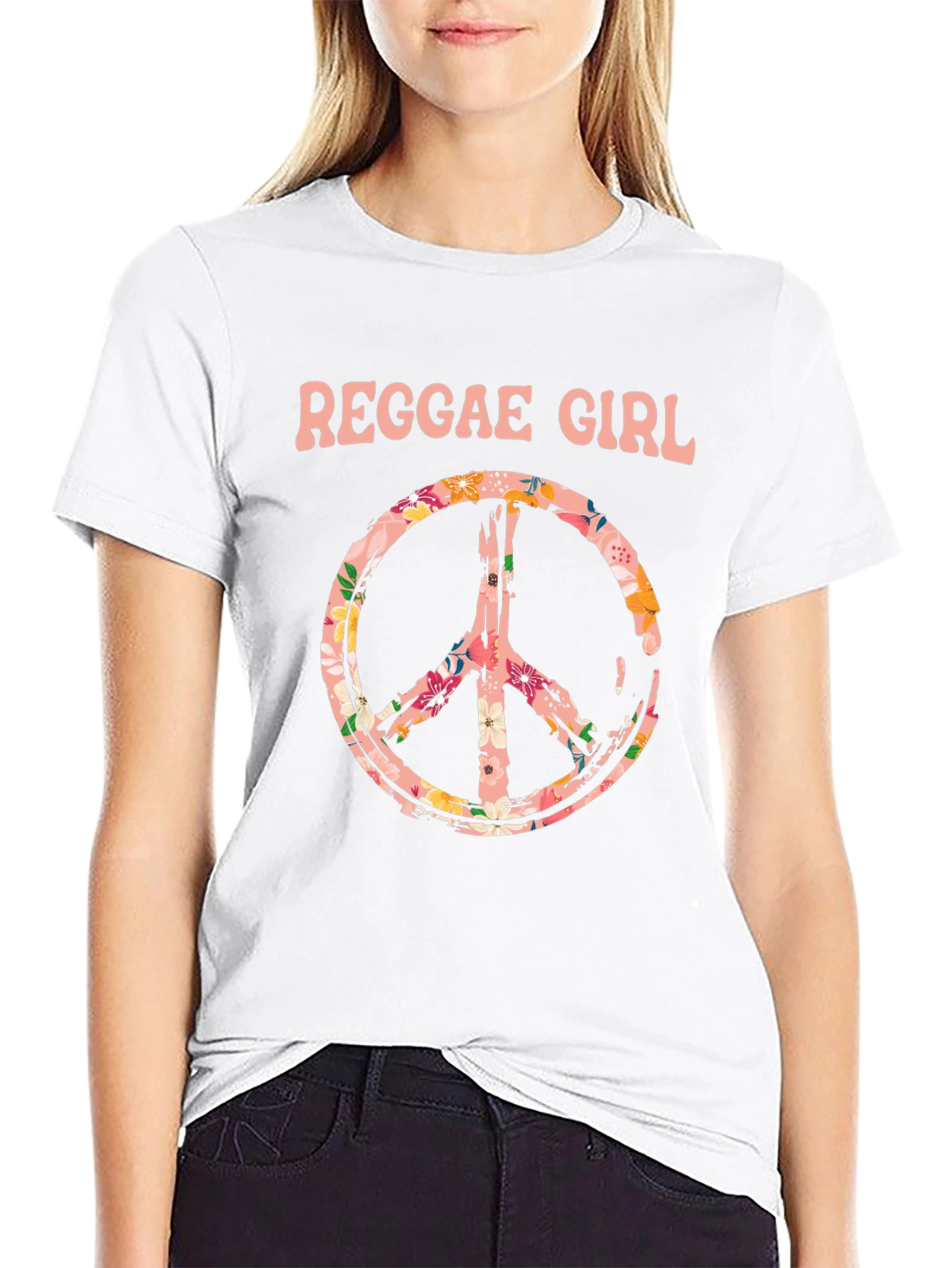 Reggae Girl Peace Sign Graphic Tee - Black