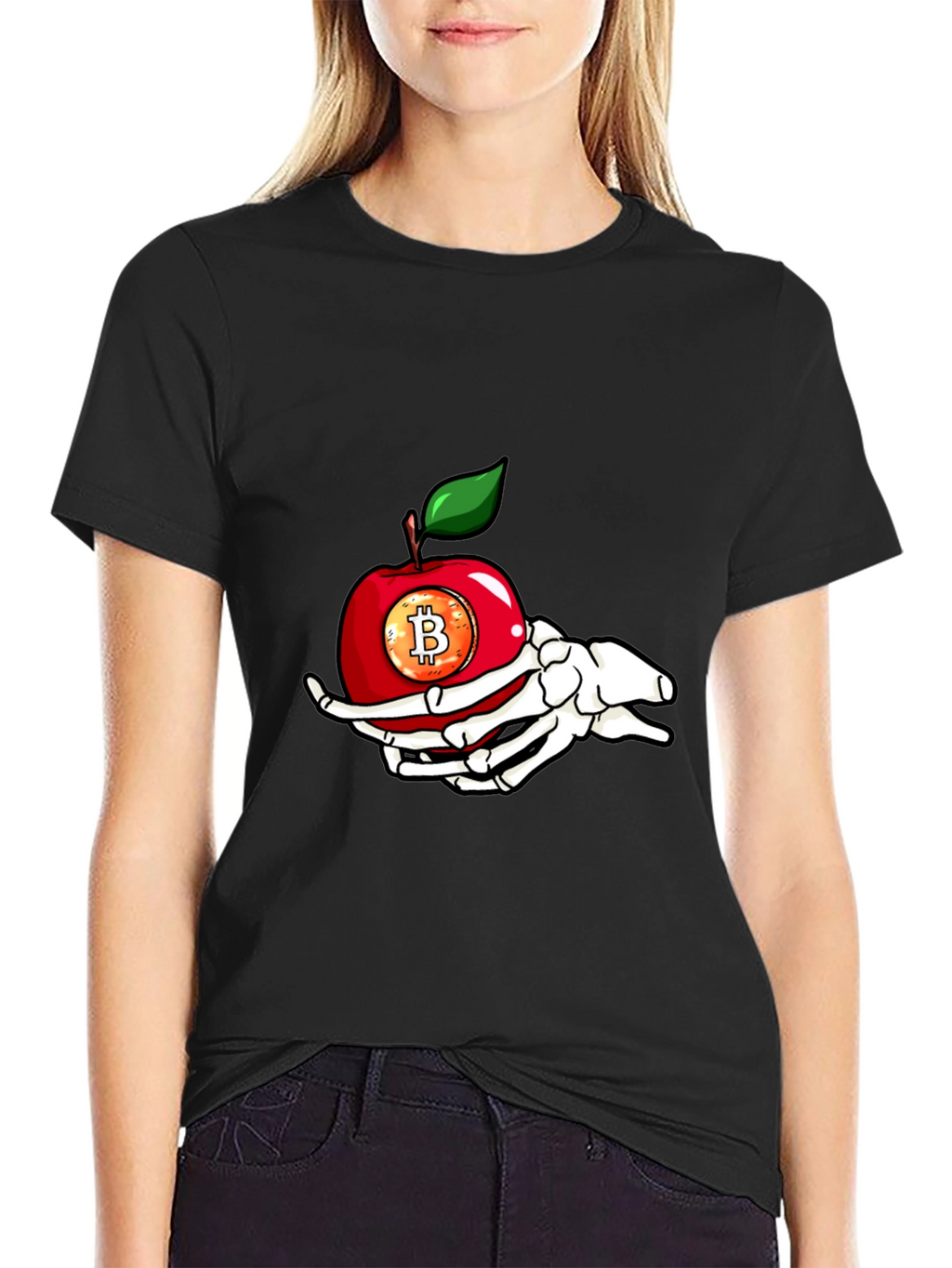 Bitcoin Apple Skeleton Hand T-Shirt