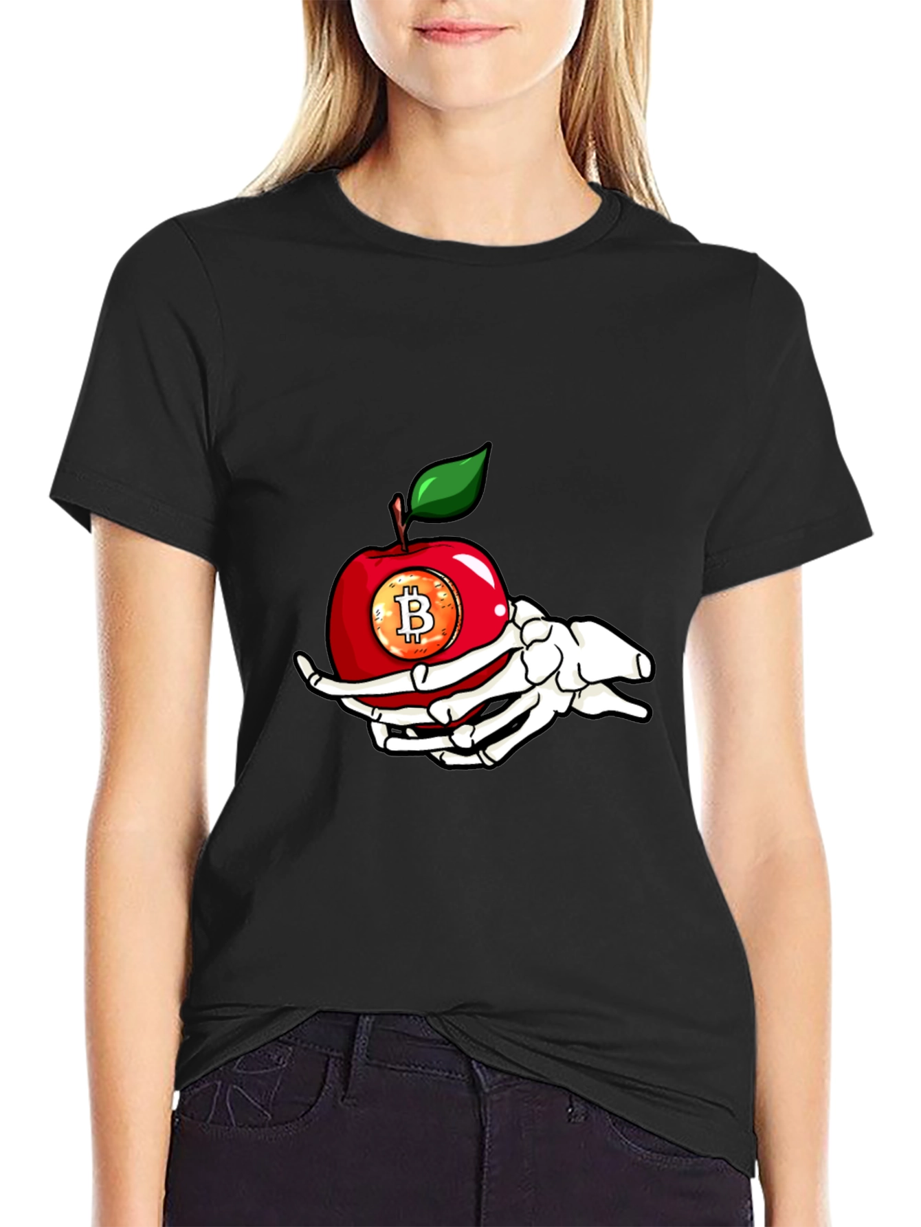 Bitcoin Apple Skeleton Hand T-Shirt