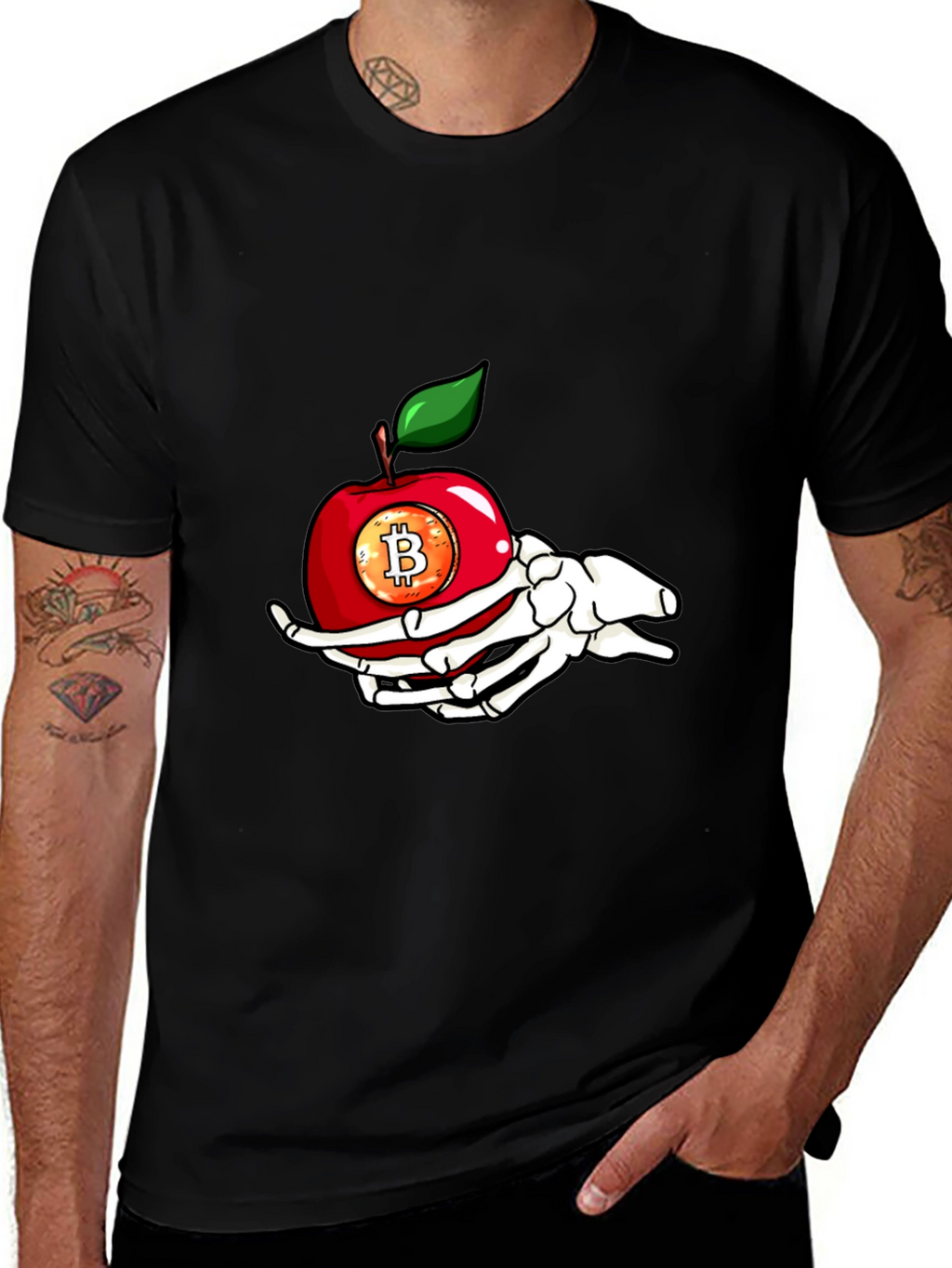 Bitcoin Apple Skeleton Hand T-Shirt