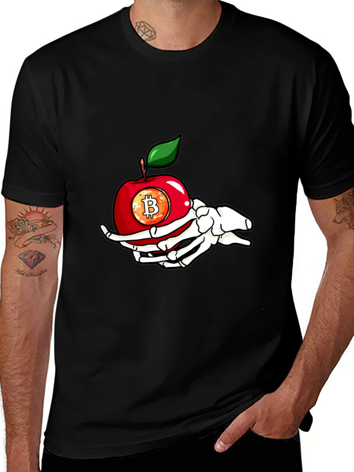 Bitcoin Apple Skeleton Hand T-Shirt