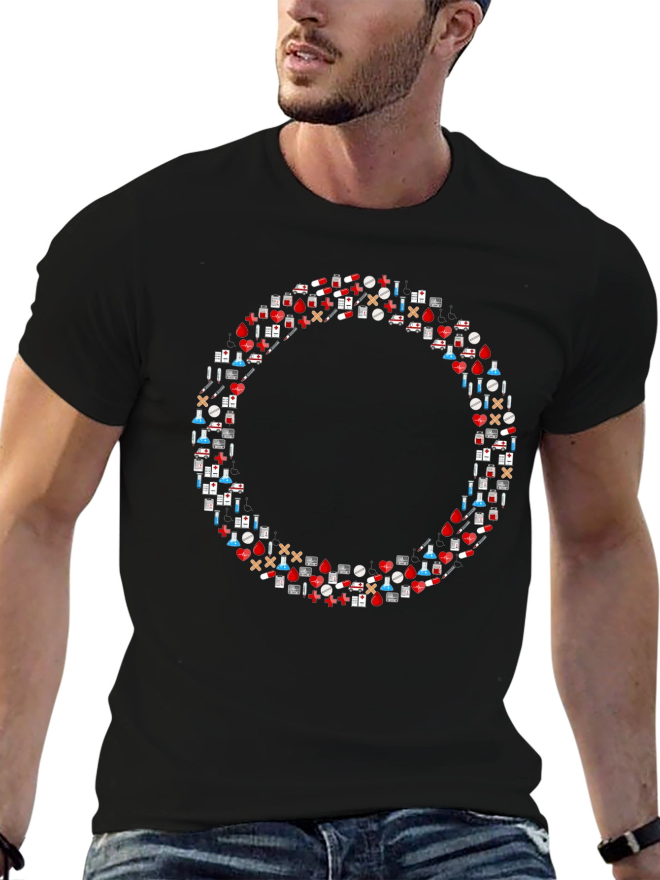 Medical Symbol Circle Black T-Shirt